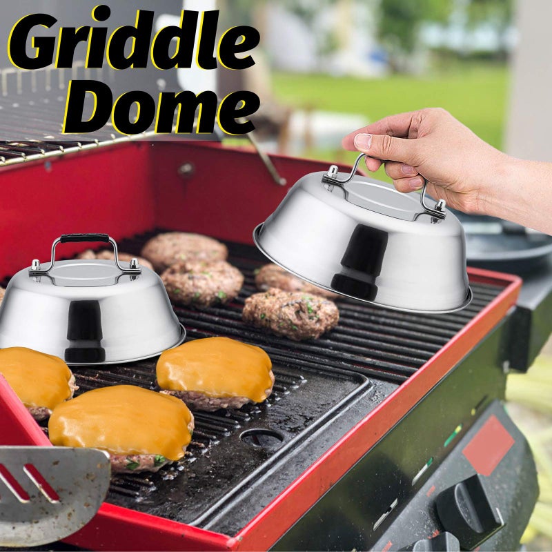 HaSteeL 6.5In Cheese Melting Dome, Stainless Steel Small Round Basting Steaming Cover, Heavy Duty Griddle Grill Accessories for Kitchen Cooking Flat Top BBQ Indoor & Outdoor, Dishwasher Safe - 4 Packs - Image 5